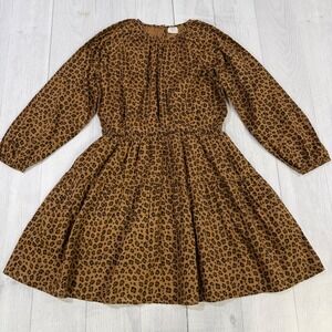 Crewcuts Girls Leopard Print Tiered Cotton Dress Brown Long Sleeve BT636 Size 14